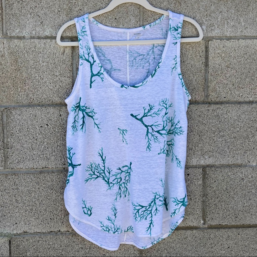 OLD NAVY tank top sleeveless white blue Coral LARGE